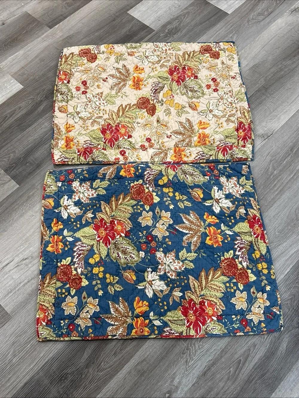 POTTERY BARN Quilted Pillow Shams Cotton Reversible Set Of 2 Standard Sz Floral